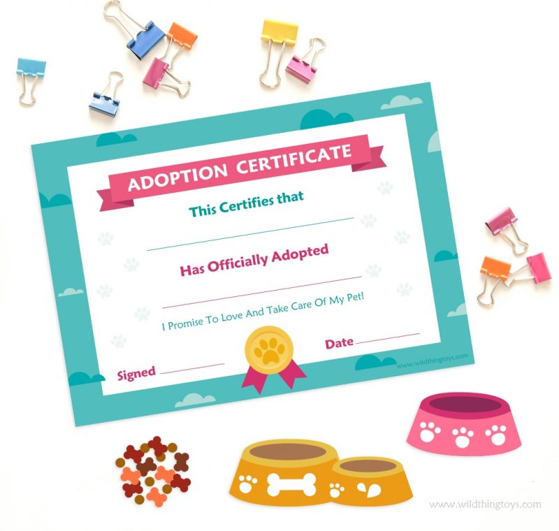 Free Pet Adoption Certificate Wild Thing Toys